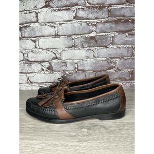 Brassboot Black Handsewn Brown Leather Kiltie Tassel Loafers Men Sz 9.5M US/43EU